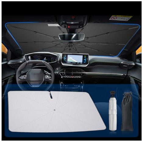 BSTW Compatible con Peugeot 208 E-208 Restyling 2019-2025 Parasol delantero – Sombrilla giratoria de 360 ° con protección UV y protección contra el calor | Plegable parasol parabrisas Accesorios