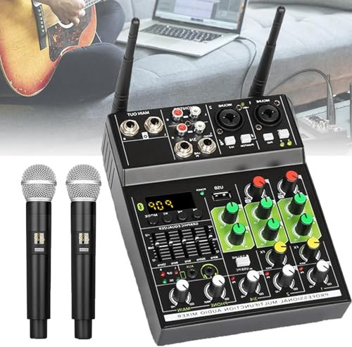 Portable Karaoke Microphone System with Mixer - Bluetooth, USB MP3 Player - Works with TV, PC, Speakers, Home Theater - 5-Band EQ, 48V Phantom Power, Voice Changer - Home Party Singing