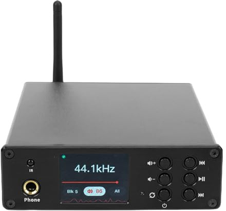 Luocute Bluetooth 5.4-Empfängerverstärker, 2-Kanal-Digital-Player-Vorverstärker-Decoder mit Koaxialem USB-Festplatten-Glasfaseranschluss, TFT-Display (EU-Stecker)
