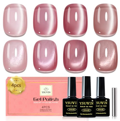 YSUVIN UV Nagellack Cat Eye, 4 Farben Rosa Nude Jelly Kristall Magnet Gel Nagellack UV Soak-Off Magnetic Cat Eye Gel für Anfänger DIY Nail Art Maniküre Salon, 8 ML