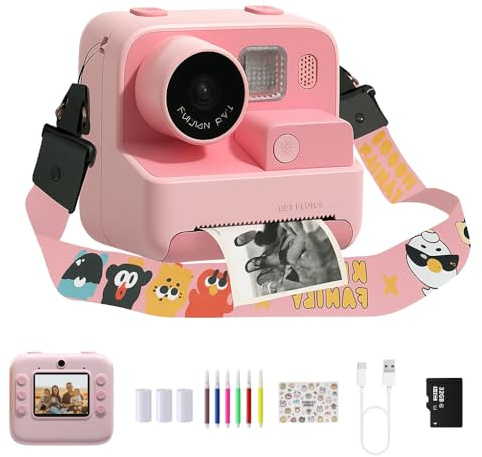Kids Kam The OG Instant Print Camera, 48MP Kids Digital Camera for Girls Boys Birthday with 32GB TF Card, 3 Rolls of Printing Paper, 6 Colour Pens (Pink)