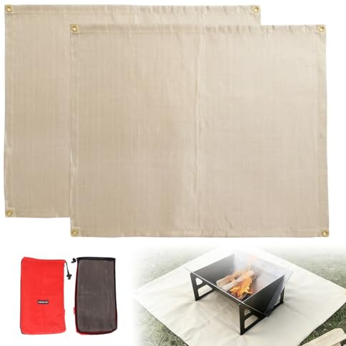 2 Stück Feuerfeste Unterlage, Hitzebeständige Unterlage, 100×80 cm Glasfaser Brandschutzmatte, 550°C Hitzebeständig, Mit Aufbewahrungstasche Für BBQ, Camping, Grill