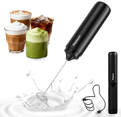 MERTTURM Electric Milk Frother Handheld, Rechargeable Coffee Whisk Frother with Storage Cover, Portable Mini Hand Whisk Drink Mixer Foam Maker for Milk/Coffee/Matcha/Cappuccino/Hot Chocolate, Washable