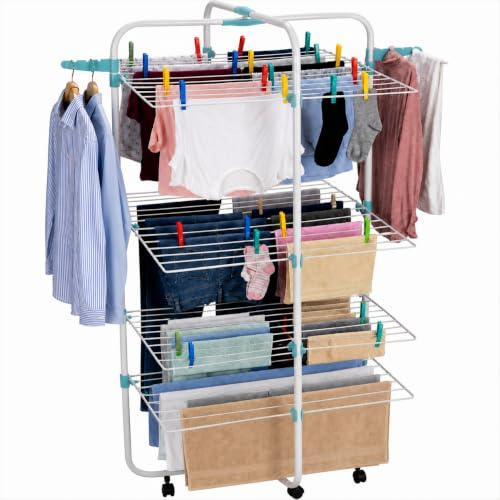 Mundo Home Tendedero Vertical Plegable 40M 4 Niveles con Ruedas 61×70×175cm - Tendedero de Pie Plegable de Acero para Interior y Exterior - Tenderetes de Ropa Plegables Que Ahorra Espacio y Tiempo