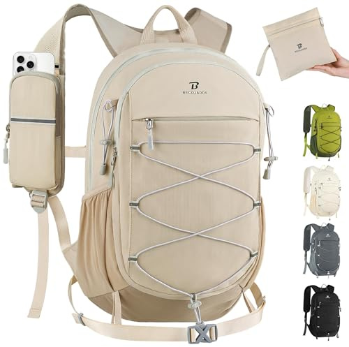 BECOJADDE 20L Kleiner Wanderrucksack Tagesrucksack Herren Damen Leichter Faltbarer Rucksack mit Brustgurt und Rückenbelüftung für Wandern Daypack Travel Rad und Ausflug, Khaki