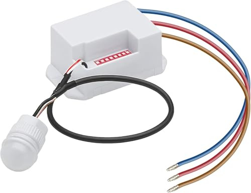 Miniatura Detector de Movimiento Infrarrojo Empotrado 220V Mini Sensor de Interruptor 360° con Sensor Crepuscular y Ajuste de Tiempo Alcance de 8m IP65 para LED Incandescente Interiore y Exteriore
