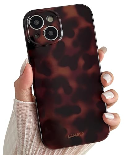 TQLGY for iPhone 15 Case, Cute Tortoise Shell Leopard Brown Amber Phone Case Soft TPU Slim Shockproof Protective Cover