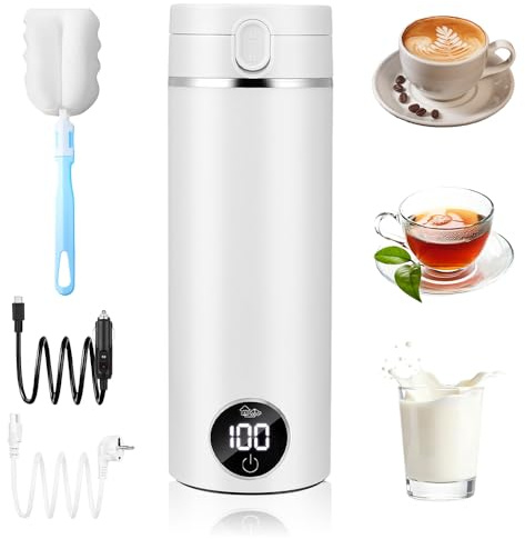 Portable Electric Kettle, 500ML Travel Electric Kettle With 6 Smart Tempe, Fast Boil Electric Travel Kettle with Clean Brush and Auto Shut-Off, Type-C Car Kettle for Boiling Water, Tea, Milk