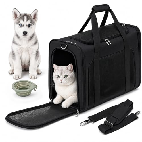 PALAMEA Hundetasche Flugzeug 55x40x23 Eurowings Lufthansa，Faltbare leichte Tragetasche mit Netzstoff Flugtasche Hund Transportbox Katze，Haustier Hundetragetasche für Reisen, Auto, Fliegen
