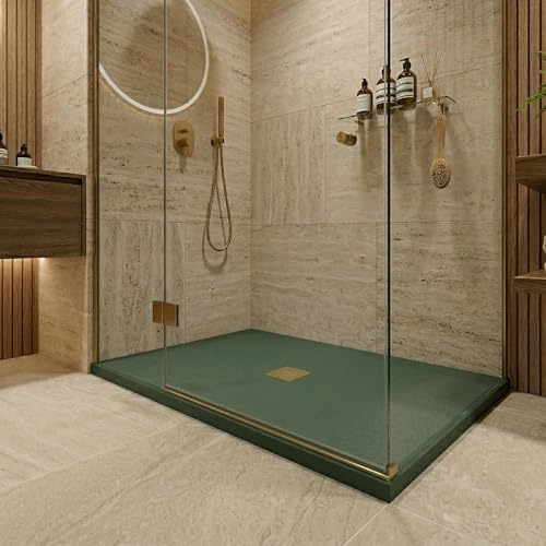 Imberdeck Receveur de Douche VERSAILLES Collection Premium d'Architecte - Format XXL, Résine Sans Silice, Grille Personnalisable (Or ou Argent), Écoulement Central (Vert Émeraude Sombre, 80x80 cm)