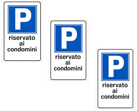Cartello Segnaletico, Cartello Autoadesivo in PVC 20x30cm (3, Bianco blu, Parcheggio Riservato ai condomini)