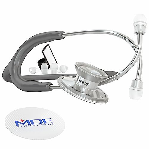 MDF® Instruments MDF747XP-12 Acoustica® Deluxe, Estetoscopio ligero de doble cabeza - Garantía-de-por-vida & Programa-piezas-gratuitas-de-por-vida (Gris)
