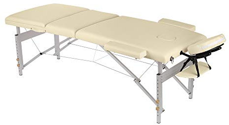 Melko Mobile Massageliege klappbar höhenverstellbar Massagetisch Beige Massagebank 3 Zonen Behandlungsliege