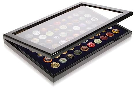 SAFE Vitrine Bois laqué 5925 – pour 60 Capsules de Champagne ou Capsules de bière – Noir Brillant, vitre en Verre, Fermeture magnétique – Montage Mural – 375 × 260 × 38 mm