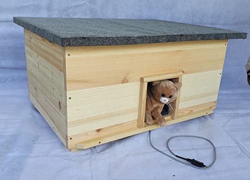 Lösche Holzbau Katzenhaus groß für 2 Katzen Heizung Katzenhütte Wurfkiste isoliert Heizung beheizt