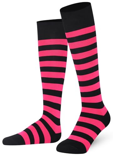 Mysocks unisexo Rodilla alta calcetines largos raya Algodón Negro fucsia