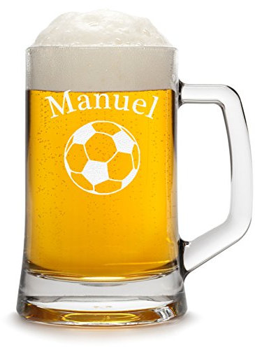 Bierkrug Personalisiert mit Gravur eines Namens - Bierseidel Geschenk zum Geburtstag Geschenkidee mit - Motiv Fussball 0,5l