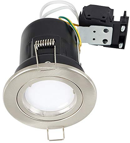 MiniSun | Fired Rated Die Cast Twist & Lock Brushed Chrome GU10 Ceiling Downlight | LED Bulbs, Home Décor & Improvement Essential | Includes Bulb [Warm White] | Mains Wired