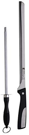 Bergner Resa - Set de de cuchillo jamonero de 25 cm y afilador de 20 cm, de acero inoxidable