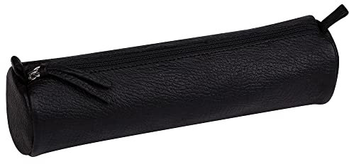 Clairefontaine 8325C Schlampermäppchen (used, rund, aus echtem Leder, Ø5,5 x 22cm) 1 Stück schwarz