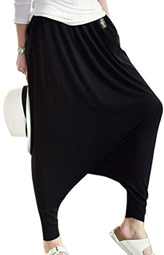 Mujeres de la Manera Ocasional Holgado Gota Entrepierna Harem Pantalones para Damas algodón poliéster y Spandex Negro