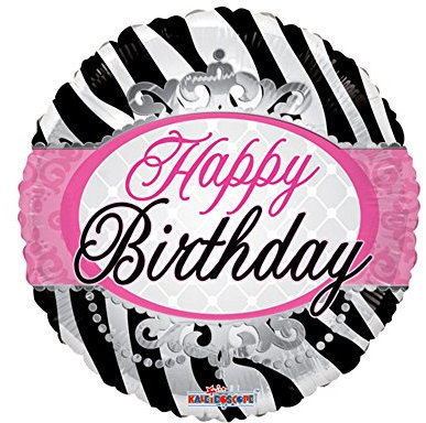 Karaloon F19711-18SP 1 Folienballon Happy Birthday Zebra Ø 45 cm, Mehrfarbig