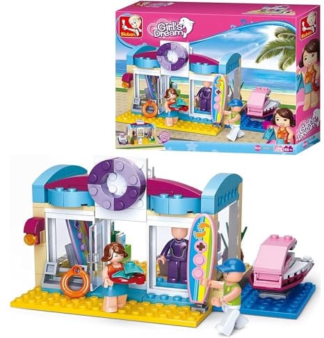 Sluban Klemmbausteine M38-B0603, Strandgeschäft (192 Teile), Spielset, Klemmbausteine, City, mit Spielfigur, Mädchenträume, Mehrfarbig