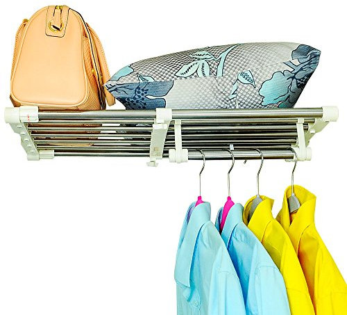 BAOYOUNI Teleskop-Garderobensystem Regal Kleiderschrank Schrank Edelstahl-Stange Kleiderbügel Organizer DIY Separator Wandregale Verstellbare Länge 55-90cm Breite 37,5cm