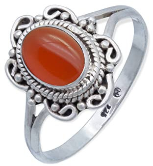 mantraroma Ring Silber 925 Damen Karneol Edelstein orange ausgefallen verspielt