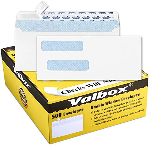 ValBox 500 Count #8 Double Window Envelopes 3 5/8 x 8 11/16 Flip and Seal Double Window Security Check Envelopes- Security Tint Pattern Designed for Home Office Secure Mailing, Letters, Invoices