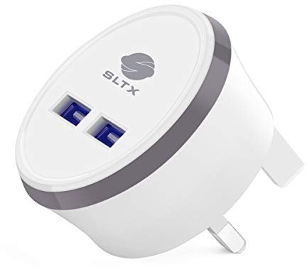 SLTX white usb plug Dual USB Charger Plug 5V 3A 3.1AMP/3100mAh 180-240V 0.3A 50/60Hz 2 Port USB Mobile Phone Mains Chargers (White)