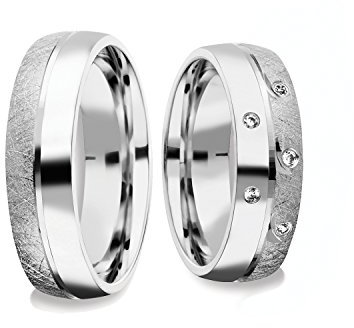 Eheringe Verlobungsringe Silber 925 *mit Etui Gravur* Paar Trauringe Freundschaftsringe Zirkonia Ringpaar Partnerringe Weißgold Platin Optik Hochzeitsringe 6mm matt Paarpreis FF382SS925ZIFA-65066
