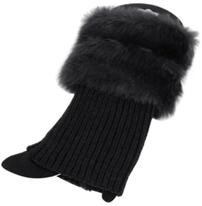 BESTOYARD Frauen Stulpen häkeln gestrickte Stiefel Manschetten Topper Kunstpelzbesatz warme Fußkettchen Socken freie Größe