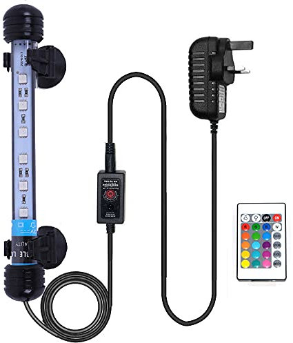 VARMHUS Submersible LED Aquarium Light, 18 cm Underwater Fish Lamp Waterproof Aquarium Lighting for Fish Tank with Remote Control (RGB Color)