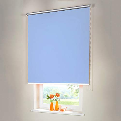 Sonnenschutz-HH® - Seitenzugrollo Verdunkelungsrollo Thermorollo - Außenmaß Breite 130 x 260 cm Höhe hellblau - Lichtundurchlässig Rollo für Abdunkelung Kettenzugrollo inkl. Universalträger