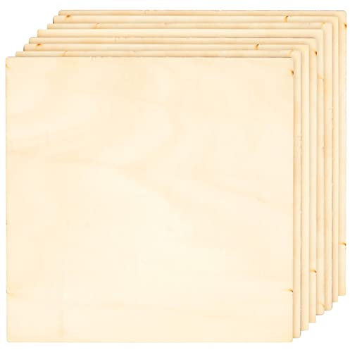 8 Pack Thin Wood Squares, Unfinished Basswood Plywood (8 x 8 in/ 20.32 x 20.32 cm) for DIY Crafts, Laser Cutting, Wood Burning