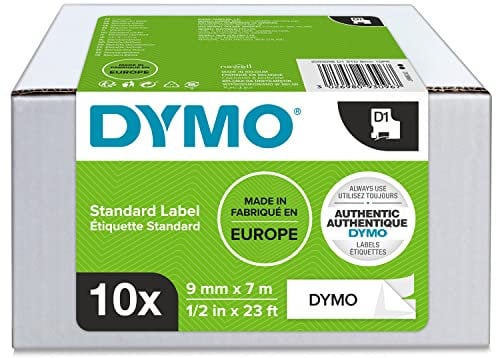 DYMO Original D1-Etikettenband | schwarz auf weiß | 9 mm x 7 m | selbstklebendes Schriftband | für LabelManager-Beschriftungsgerät | 10 D1 Etikettenkassetten
