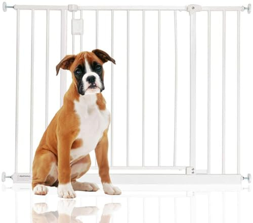Bettacare Extra Wide Hallway Dog Gate, 97cm - 103cm, White, Pressure Fit Pet Gate, Puppy Safety Barrier for Hallways and Wide Spaces, Easy Installation