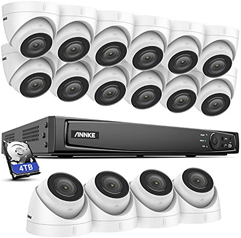 ANNKE H500 5MP PoE Überwachungskamera Set, Überwachungskamera System 16CH NVR 4TB Festplatte mit 16X 5MP IP67 Wasserdicht Dome Kamera,für Aussen Innen,EXIR Nachtsicht, Bewegungserkennung
