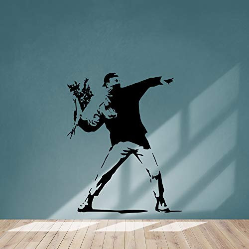 Banksy berühmter Graffiti-Wandaufkleber, Transfer-Aufkleber, für Schlafzimmer, Zuhause, Badezimmer, Küche, Vinyl (Blumenwerfer)