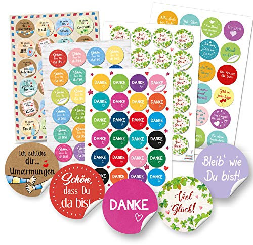 Logbuch-Verlag Sprüche Aufkleber Set Sticker Danke Schön dass Du da bist Liebe Gastgeschenke Viel Glück Spruchaufkleber rund 4 cm Glücksbringer Liebe