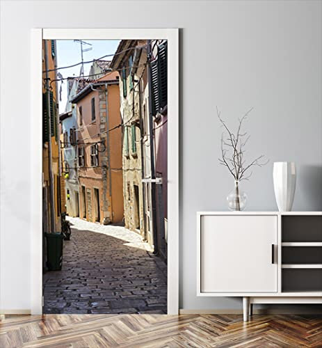 MyMaxxi - Tür bekleben mit Türtapete Türposter Türfolie Selbstklebend 90x200 Gasse Häuser - Tür verschönern mit Türfolie - Türaufkleber Türklebefolie Straße