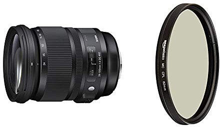 Sigma 24-105mm F4,0 DG OS HSM Art Objektiv (82mm Filtergewinde) für Canon Objektivbajonett & Amazon Basics Zirkularer Polarisationsfilter - 82mm
