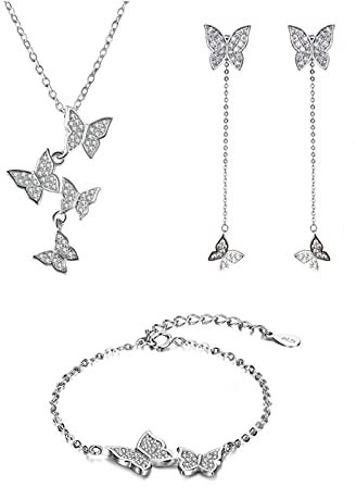 HCMA 925 Silber Tier Schmetterling Schmuck Sets AAA Zirkon Halskette Ohrringe Armband Hochzeit Schmuck Sets Für Frauen Mädchen Geschenk Hochzeit Schmuck Set
