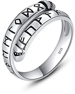 KINGWHYTE Wikinger-Ring aus 925er-Sterlingsilber, verstellbarer nordischer Wikinger-Runen-Pfeil-Ring, Vegvisir-Kompass, Wikinger-Schmuck, Schutzring für Männer und Frauen, Sterlingsilber