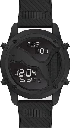 PUMA Herrenuhr Big Cat, LCD Uhrwerk, 44MM Schwarzes Polykarbonatgehäuse mit PolyurethanArmband, P5099
