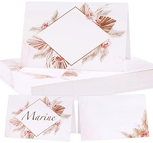 50 Stück Hochzeit Tischkarten mit Elegantes Pampasgras Design Namenskarten zum Beschriften Tischdekoration Platzkarten für Hochzeit Geburtstag Konfirmation Kommunion Taufe Feier usw.