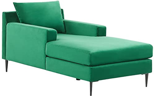 Beliani Moderne Chaiselongue Samtstoff grün mit Armlehnen und Kissen Gueret