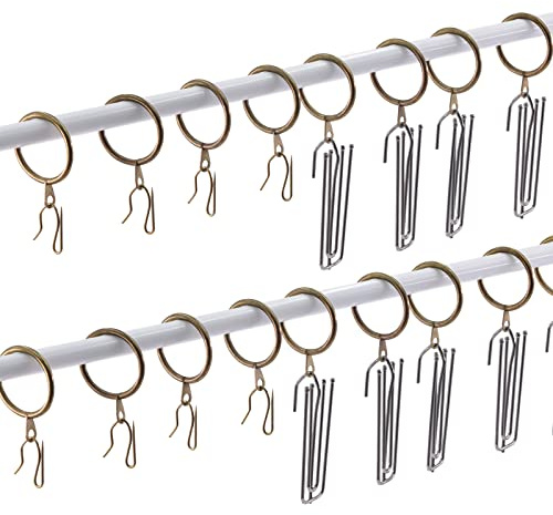 Keadic 120Pcs Bronze Metal Drapery Pleat Hooks Pins Rings Set, 30 mm ID Curtain Rod Rings 4 Prongs Pinch Traverse Pleater Tape End Hanging Pin-on Hooks Clips for Decorative Shower Window Curtain