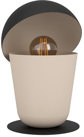 Eglo Bedside lamp Batabano, Unusual Side Table Light | decorative living room and bedroom lighting made of sand coloured and black metal, E27 socket
